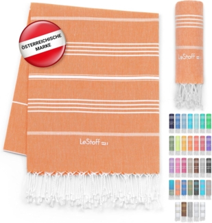 LeStoff das traditionelle Hamamtuch Strandtuch Badetuch Saunatuch Duschtuch Spa Sport Yoga Reisen 100% Bio-Baumwolle. Nachhaltig, natürlich, weich und vorgewaschen. (95x180 cm, Orange)