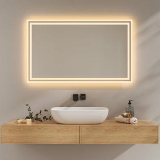 EMKE Badezimmerspiegel mit Beleuchtung, 60x100 cm, beschlagfrei, 2 Farbtemperaturen (Warmweiß/Kaltweiß), Wippschalter, horizontal/vertikal, LED-Spiegel, IP44