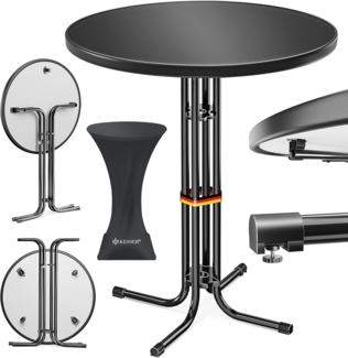 KESSER® Gastro Stehtisch klappbar Bistrotisch | Pulverbeschichtete Edelstahlplatte | höhenverstellbare Füße | Partytisch Tisch Ø 70cm | In- & Outdoor | Empfangstisch | Klapptisch inkl. Husse Schwarz