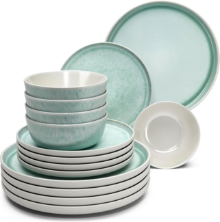 Steingut Geschirrset 4 Personen Ibiza 12 tlg. TESTSIEGER, Hochwertiges Mediterranes Steingut Geschirr Set, Schüssel- und Teller Set, Tafelservice 4 Personen, Geschirrsets Pure Living in Türkis