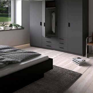 Dmora - Großer Kleiderschrank Frances, Schlafzimmermöbel, Schrank, Garderobe, 196x50 h200 cm, Grau