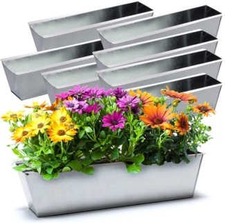 BigDean 8er Set Zink Paletten Blumenkästen - Einsatz 38cm groß silber - aus Metall verzinkt - Zinkkasten Pflanzkasten Balkonkasten Blumentopf für Europaletten