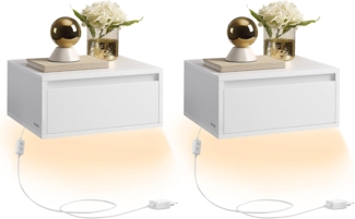 Vasagle 2er-Set Nachttisch mit Schublade, Leuchte mit 3 Farben, Holz, 35 x 40 x 18 cm, Weiß