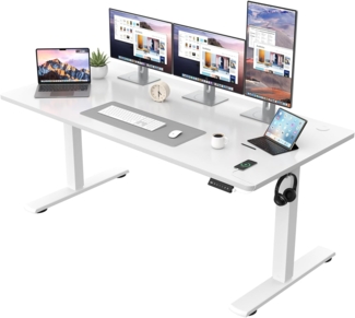 JUMMICO Höhenverstellbarer Schreibtisch KOMPLETTE TISCHPLATTE Elektrischer Schreibtisch Höhenverstellbar mit Memory-Funktion Steh-Sitz Tisch Computertisch 160x60 cm Weiß