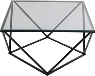 Kare Design Couchtisch Cristallo Schwarz, quadratisch, 80x80 cm, Beistelltisch, Glasplatte, Ablage, hochwertig