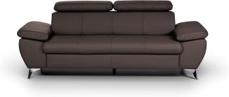 Mivano 3er-Sofa Gisele / Sofagarnitur mit Kopfteilverstellung und Armteilfunktion / 217 x 83 x 100 / Kunstleder, Dunkelbraun