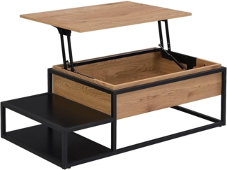 Vente-unique - Couchtisch höhenverstellbar - MDF & Metall - Naturfarben & Schwarz - LUTESA