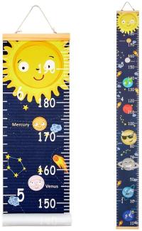 Beinou Messlatte Kind Baby Wachstum Stabelle Holzwand Lineal 7,9 '' x 79 '' Leinwand Höhenmessung für Kinderzimmer Holzrahmen Wandbehang Solarraum Planet