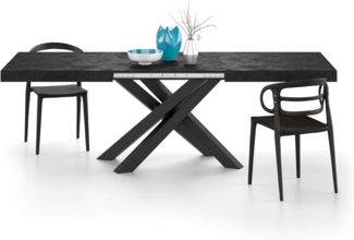 MOBILI FIVER, Ausziehbarer Tisch Emma 160, schwarzer Beton mit schwarzen X-Beinen, Laminiert/Eisen, Made in Italy