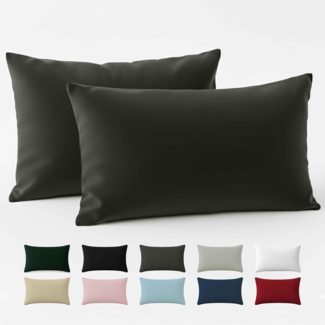 Dreamzie Kissenbezug 40x70 Renforcé Baumwolle (2er-Set) - Anthrazit - Dicht gewebt mit 57 Fäden/cm² - Kissenbezug 40x70 - Oeko Tex Zertifiziert
