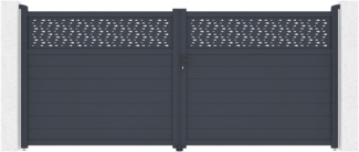 Vente-unique - Gartentor Flügeltor - 397 x 181 cm - Aluminium - Halbvoll mit Muster - Anthrazit - BAZIO