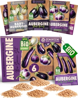 ZenGreens® - Bio Auberginensamen im 6er Set - 6 Aubergine Samen für den einfachen Anbau im Garten, Balkon oder Hochbeet - Pflanzensamen - Saatgut