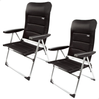 AKTIVE Set mit 2 Klappstühlen, Deluxe, 5 Positionen, Schwarz, für Terrasse, Balkon, Hof oder Garten, 49 x 59 x 105 cm, aus Aluminium und Polyester, gepolstert, Kippschutz, max. 110 kg, Klappstühle