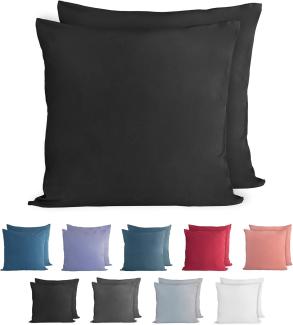 Komfortec 100% Baumwolle Kissenbezüge 2er Set 60x60 cm, Superweicher Premium Jersey Kopfkissenbezug 150 g/m², Kissenhülle, Schwarz