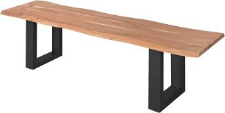 SAM Esszimmerbank 180x42 cm Chicago, Akazienholz naturfarben, Massive Holzbank mit echter Baumkante, Baumkantenbank mit U-Gestell Schwarz, Sitzbank mit 26 mm Platte, FSC® 100% Zertifiziert