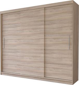 Fabryka Mebli Idźczak Schwebetürenschrank Alba 250, Schiebetürenschrank, Kleiderschrank mit Kleiderstange und Einlegeboden, Schlafzimmerschrank, Schiebetüren, Modern Design (Sonoma/Sonoma)