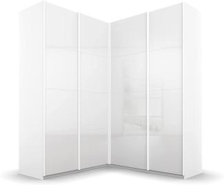 Rauch Möbel Quadra Schrank Eckschrank Schwebetürenschrank, Hochglanz Weiß / Weiß, 4-trg, inkl. 2 Kleiderstangen, 12 Einlegeböden, BxHxT 181x229x187 cm