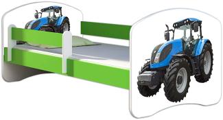 ACMA Kinderbett Jugendbett mit Einer Schublade und Matratze Grün mit Rausfallschutz Lattenrost II 140x70 160x80 180x80 (42 Traktor, 160x80)