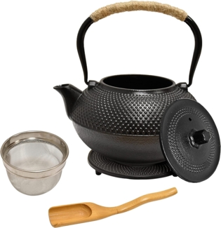 AD. CON Teekanne aus Gusseisen Japanische mit Sieb aus Edelstahl 1,5L Schwarz