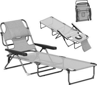 Outsunny Gartenliege klappbar mit Lesefenster, Kopfkissen, 4-Fach verstellbare Rückenlehne, Campingliege, 1 St, Relaxliege, für Garten Strand Pool, Dunkelgrau