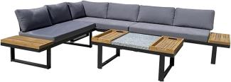 Lounge-Gruppe MERIDA: Aluminium, Akazie, Granit-Tisch, 3-teiliges Set