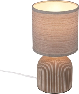 BRILONER - Tischlampe mit Stoffschirm, Kabelschalter, Keramikfuß, Lampe, Nachttischlampe, Tischleuchte, Dekolampe Flur, Bürolampe, Leselampe, Wohnzimmer, Schlafzimmer, 15x28 cm (DxH), Braun