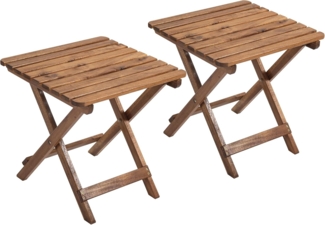 Outsunny Gartentisch Beistelltisch Outdoor, 2er-Set klappbrer Holztisch aus Holz (Campingtisch, 2-St, Klapptisch), für Garten, Balkon, Teak, 45 x 45 x 45 cm