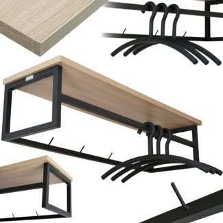 holz4home® Wandgarderobe Garderobe MDF Sonoma Eiche I 92 x 29 x 22 cm I Kleidergarderobe Metall, inkl. Kleiderbügel