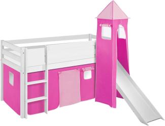 Lilokids 'Jelle' Spielbett 90 x 190 cm, Rosa, Kiefer massiv, mit Turm, Rutsche und Vorhang