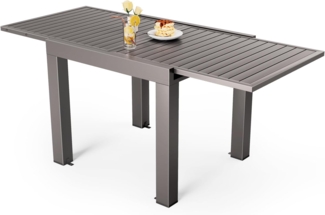 JUMMICO Aluminium Ausziehbarer Gartentisch, 80-160 cm erweiterbar, wetterfest, bis 160 cm verlängerbar, Gartentisch für Balkon, Terrasse, Garten - Braun