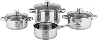 CS Koch-Systeme Topf-Set Kochtopf-Set BELM by Carl Schmidt Sohn, Edelstahl (7-tlg, 4 Töpfe aus Edelstahl, 3 Deckel aus Glas), spülmaschinengeeignet