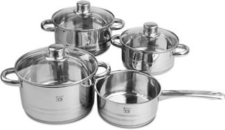 CS Koch-Systeme Topf-Set BELM, Edelstahl (Set, 7-tlg, je 1 Kochtopf 16/18/20 cm, 1x Stielkasserolle 16 cm), mit Glasdeckel, Induktion