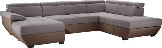 Mivano U-Form-Schlafsofa Speedway, Moderne Wohnlandschaft mit Bett, Stauraum und verstellbaren Kopfteilen, 332 x 79 x 222, Zweifarbiger Bezug, Grau/Braun