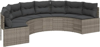 vidaXL Gartensofa mit Kissen Halbrund Grau Poly Rattan 3318523