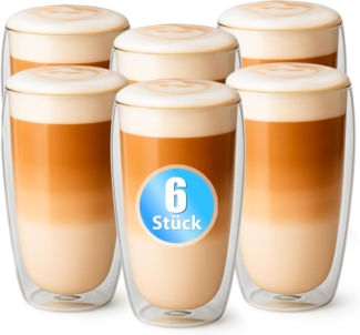 BigDean 6 Stück hohe doppelwandige Latte Macchiato Gläser 350 ml aus Borosilikatglas – Kaffeegläser in Geschenkverpackung