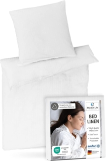 Mako-Satin Bettwäsche Weiß gestreift 155x220 + 80x80