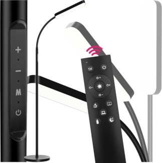 tectake Stehlampe Wohnzimmerlampe Prisma LED, 5 Lichtmodi, 12 W, dimmbar, LED, Weiß, Moderne Stehlampe mit Schwanenhals für präzise Lichtausrichtung