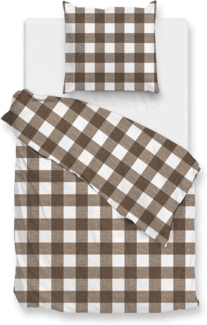 Zo! Home Cotton Bettwäsche 155x220 Quattro di Lino Palm Taupe weiß Karo