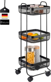 eluno Servierwagen Rollwagen 3-stöckig, Küchenwagen aus schwarzem Metall