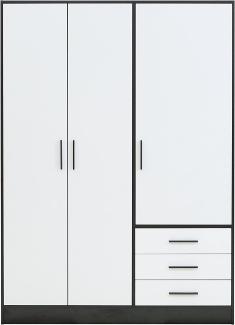 FORTE Jupiter Kleiderschrank 3-türig, 3 Schubkästen, Holz, Schwarz-Weiß, 144. 6 x 60 x 200 cm