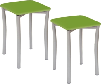ASTIMESA Zwei Küchenhocker mit runden Beinen und grünem Kunstlederbezug.
