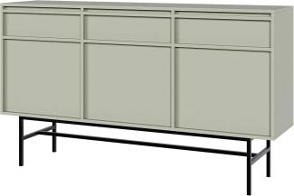 Selsey 'Evo' Sideboard 3-türig mit 3 Schubladen, salbeigrün mit Metallgestell, ca. 89 x 154 x 39 cm