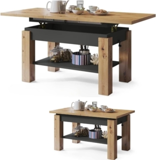 Couchtisch Kaffetisch Wohnzimmertisch Astra mit Brett Höhenverstellbar Weiß Betonoptik Sonoma Eiche Matt Hochglanz 05 (Artisan Eiche + ANTHRAZIT)