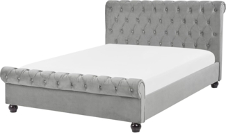 Bett Samtstoff hellgrau 140x200 cm AVALLON