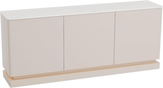 Vente-unique - Sideboard mit 3 Türen - Mit LED-Beleuchtung - MDF - Beige & weiße Marmor-Optik - DEVIKA von Pascal MORABITO