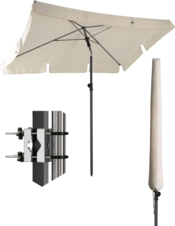 4smile Sonnenschirm Balkon SunnyShade - Sonnenschirm Balkon 3-in-1 SET, Beige - Sonnenschirm rechteckig 200x125 cm + Metall Sonnenschirmhalter Balkongeländer SunnyEasy + Sonnenschirmhülle