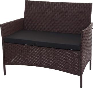 Poly-Rattan Gartenbank Halden, Sitzbank Bank ~ braun-meliert, Kissen schwarz