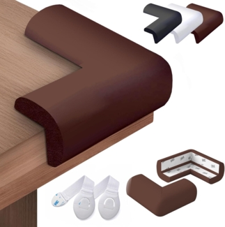 HAPPY CHLEA® Eckenschutz und Kantenschutz Baby Gummi Weich mit „AKTIVSCHAUM“ technologie, für Tisch und Möbel Ecken, Stoßschutz für Baby und Kinder. BONUS 2 Schubladensicherung (Braun)