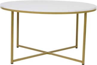 Flash Furniture Hampstead Collection Couchtisch – Moderner Couchtisch mit weißem Marmor-Finish – Crisscross gebürsteter Goldrahmen