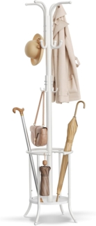 Songmics Kleiderständer freistehend, Garderobenständer mit Regenschirmständer, 12 Haken, Metall, 175 cm hoch, für Eingangsbereich, Flur, Wohnzimmer, Schlafzimmer, perlweiß RCRDE011W01